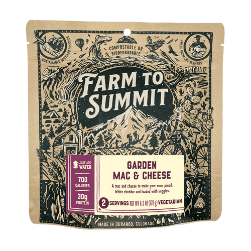 Farm to Summit Garden Mac & Cheese Upcycled and sustainable packaging